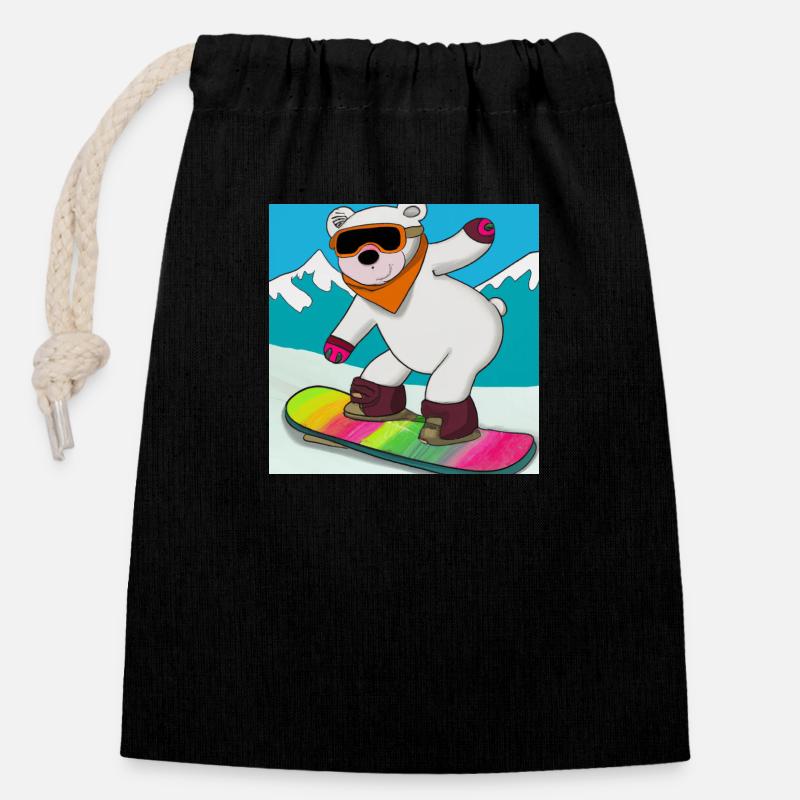 Cool Polar Bear Rides Snowboard V2 Gift - Closable cotton gift bag (14x20cm) - black