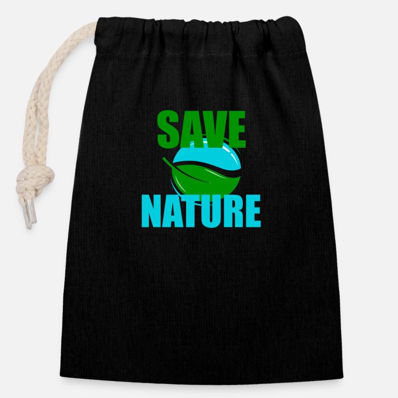 Save Nature - Closable cotton gift bag (14x20cm) - black