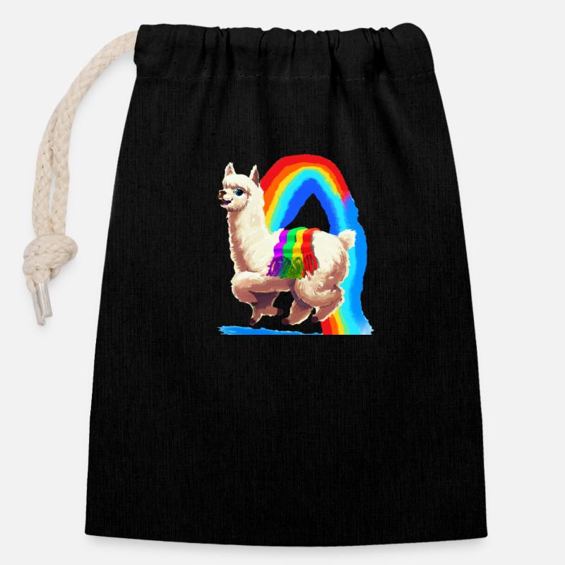 Rainbow Alpaca - Closable cotton gift bag (14x20cm) - black