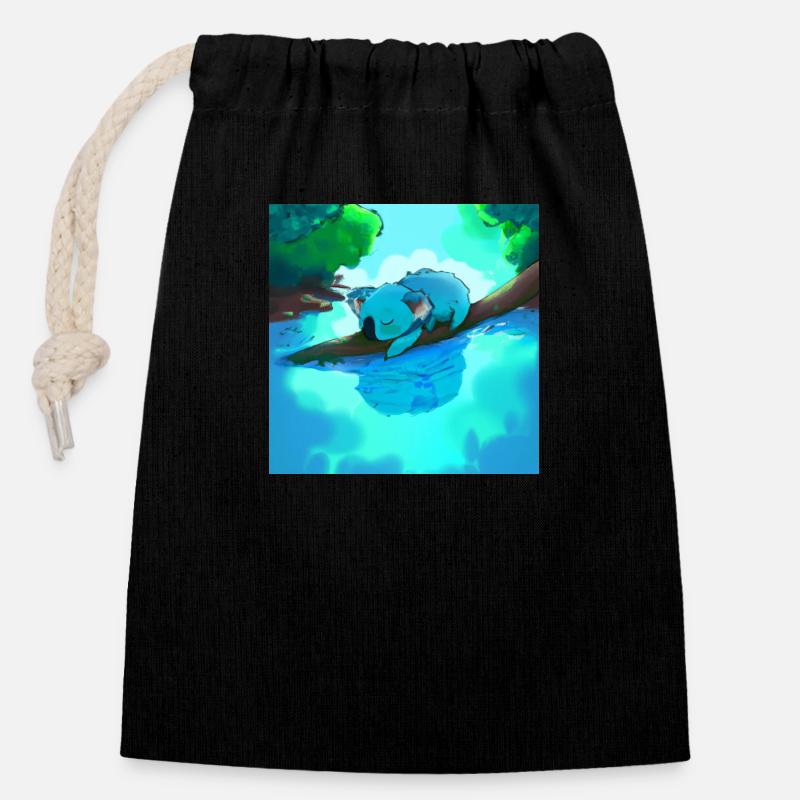 Koaler dans l’eau - Sac cadeau en coton avec cordon (14 x 20 cm) - noir