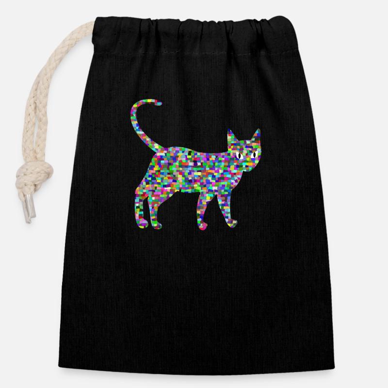 Bunte Katze, Catwalk - Verschließbarer Geschenkbeutel aus Baumwolle (14x20cm) - Schwarz