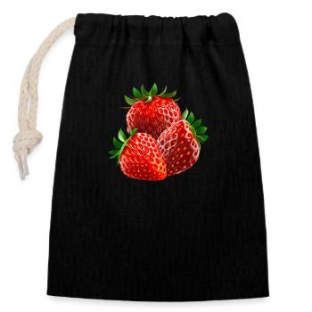 Fraises Fraises - Sac cadeau en coton avec cordon (14 x 20 cm) - noir - Devant