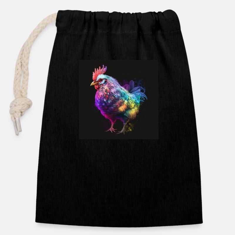 JOLI COQ - Sac cadeau en coton avec cordon (14 x 20 cm) - noir