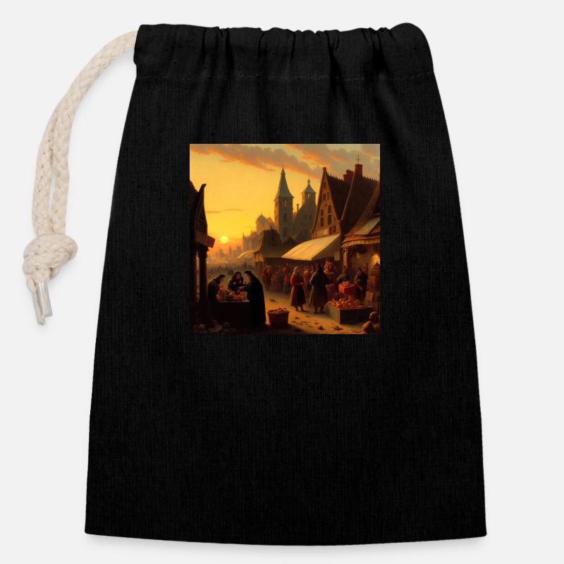 Paysage - Sac cadeau en coton avec cordon (14 x 20 cm) - noir