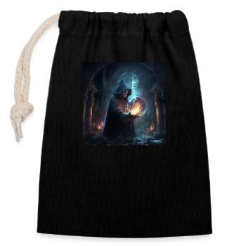 A powerful wizard casting a spell - Closable cotton gift bag (14x20cm) - black - Front