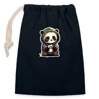 Panda mit Hoodie - Verschließbarer Geschenkbeutel aus Baumwolle (14x20cm) - Navy - Vorne