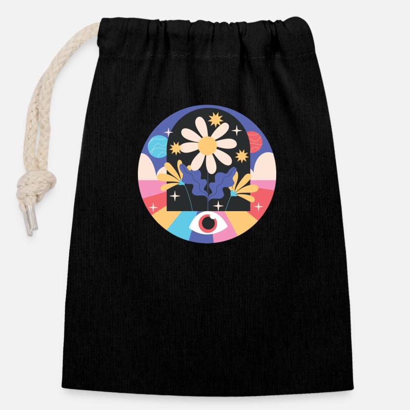 FLOWERS - Sac cadeau en coton avec cordon (14 x 20 cm) - noir