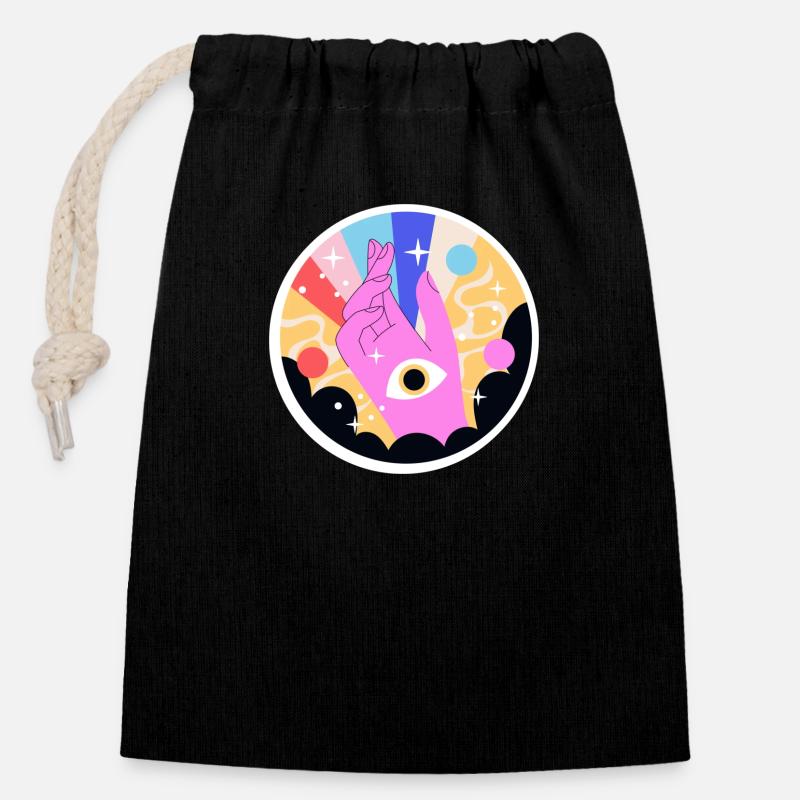HANDS EYES - Sac cadeau en coton avec cordon (14 x 20 cm) - noir