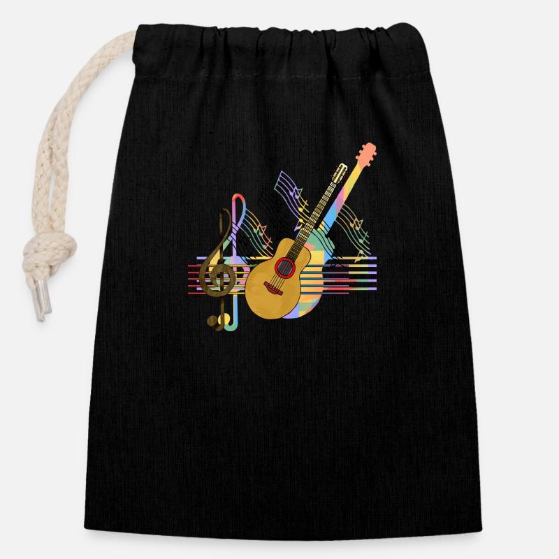 Guitare - Sac cadeau en coton avec cordon (14 x 20 cm) - noir