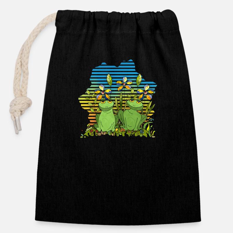 Frogs - Closable cotton gift bag (14x20cm) - black
