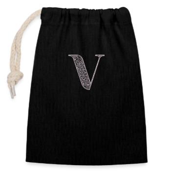 Mandala Monogram Initial in Dusky Pink - Letter V - Closable cotton gift bag (14x20cm) - black - Front