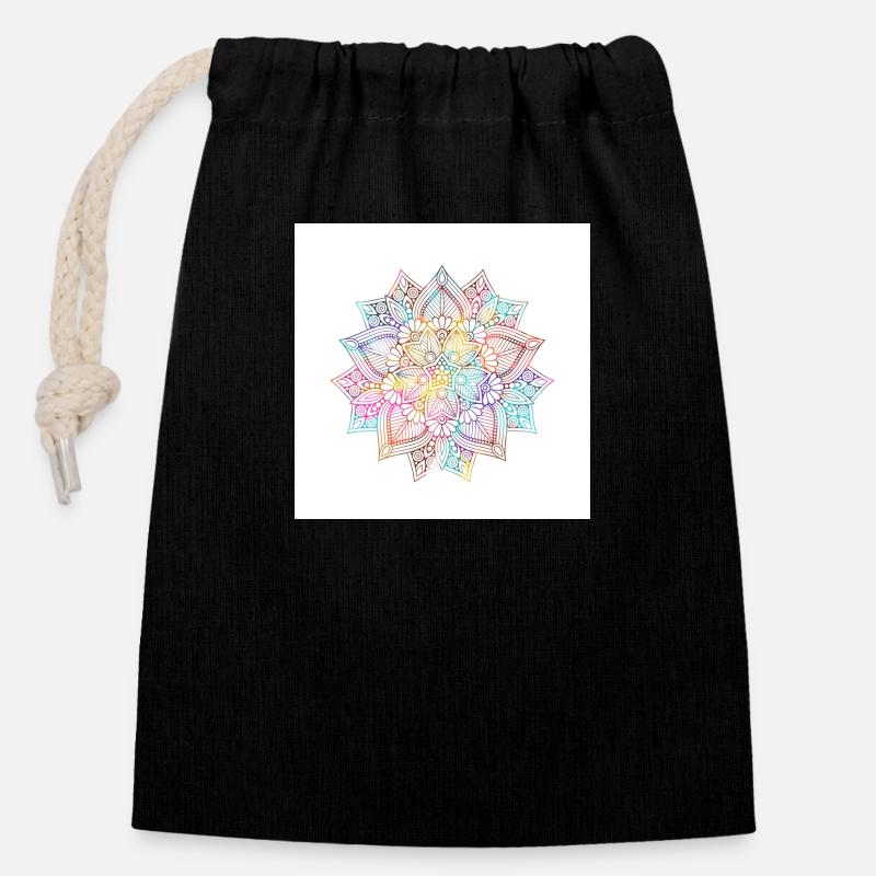 Mandala - Verschließbarer Geschenkbeutel aus Baumwolle (14x20cm) - Schwarz
