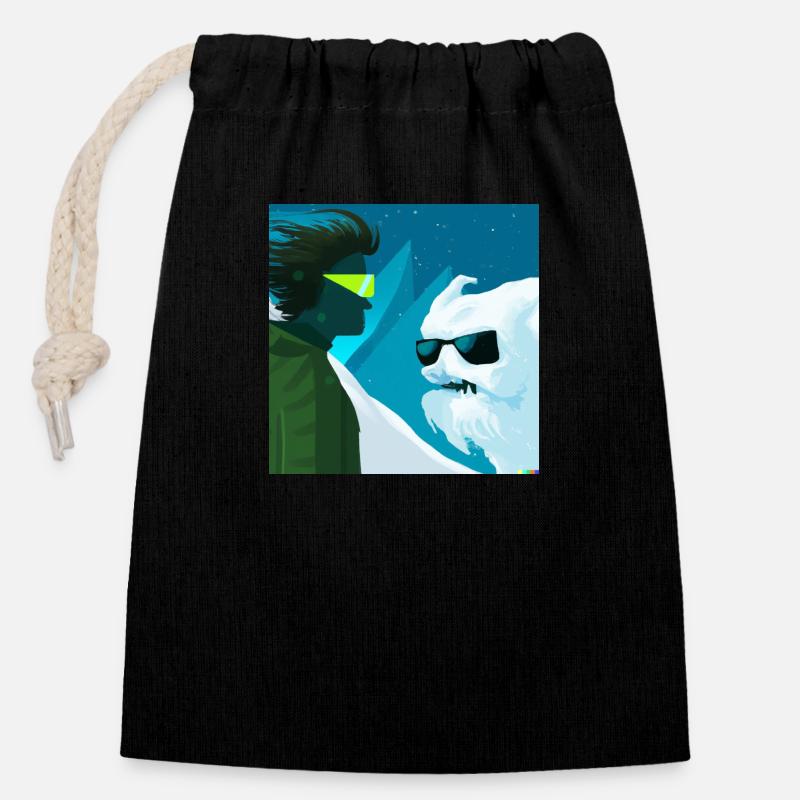 Le yéti et le hunano - Sac cadeau en coton avec cordon (14 x 20 cm) - noir