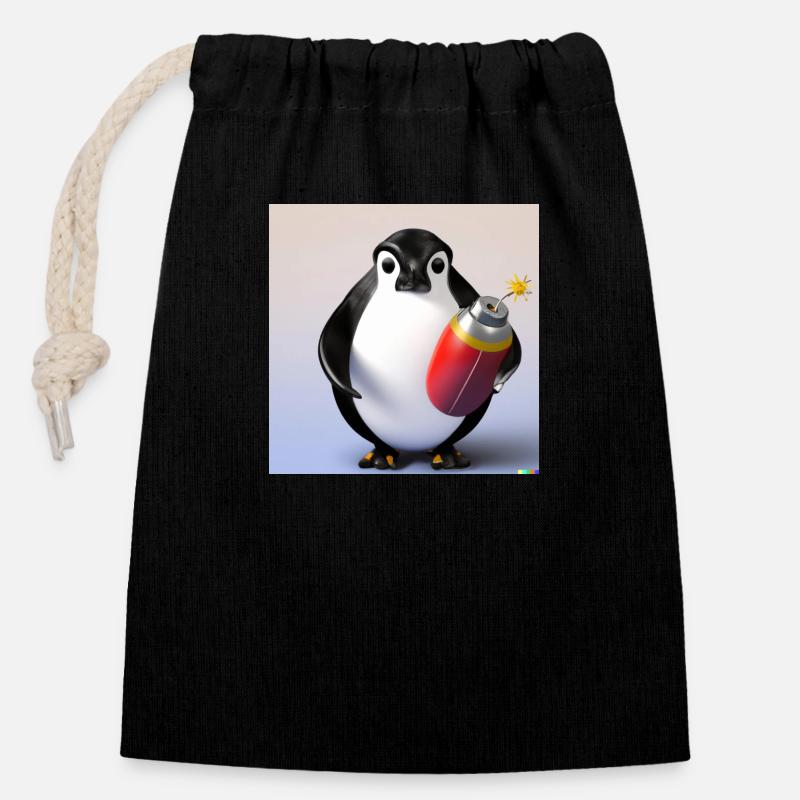 Bombe pingouin - Sac cadeau en coton avec cordon (14 x 20 cm) - noir