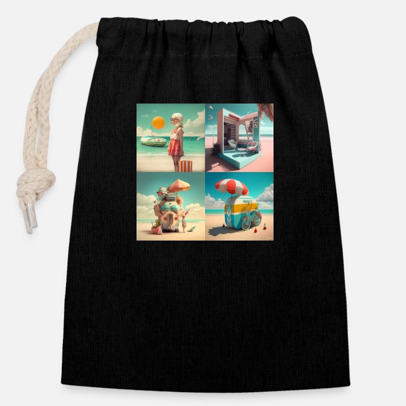 Sun and Summer - Sac cadeau en coton avec cordon (14 x 20 cm) - noir