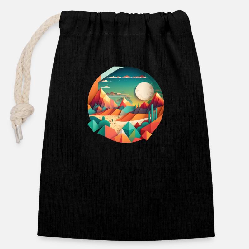 Geometric Landscape - Closable cotton gift bag (14x20cm) - black