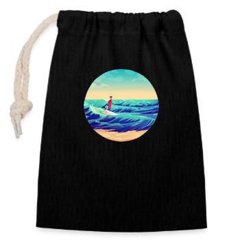 Surfer surferin surfen Wellenreiten Surfbrett - Verschließbarer Geschenkbeutel aus Baumwolle (14x20cm) - Schwarz - Vorne
