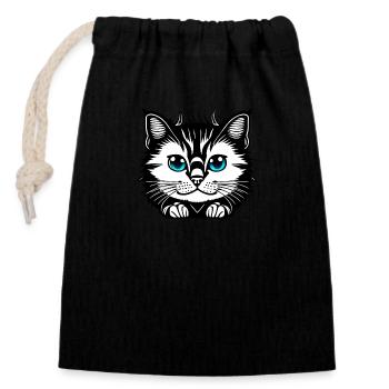 Chat mignon - Sac cadeau en coton avec cordon (14 x 20 cm) - noir - Devant
