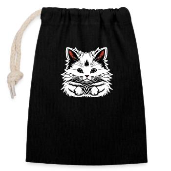 Cute Cat - Closable cotton gift bag (14x20cm) - black - Front
