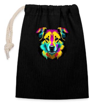 Chien coloré - Sac cadeau en coton avec cordon (14 x 20 cm) - noir - Devant