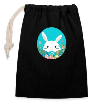 Süßer Osterhase-Cartoon mit bunten Eiern - Verschließbarer Geschenkbeutel aus Baumwolle (14x20cm) - Schwarz - Vorne
