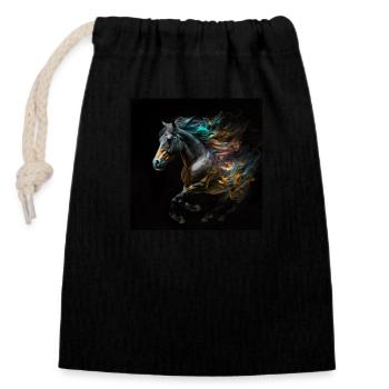Fiery horse n°15 - Closable cotton gift bag (14x20cm) - black - Front