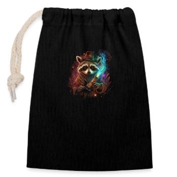 Fantasy Wizard Racoon - Closable cotton gift bag (14x20cm) - black - Front