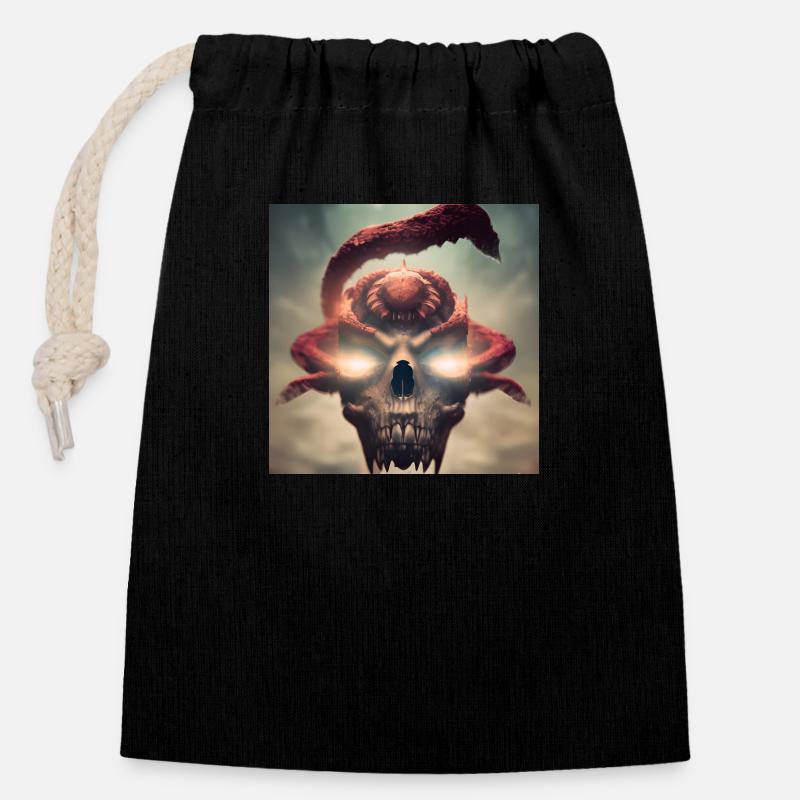 Dark Art - Flying Skull - Closable cotton gift bag (14x20cm) - black