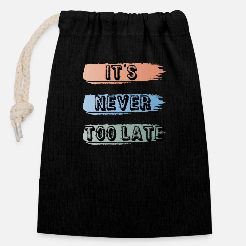 it's never too late - Sac cadeau en coton avec cordon (14 x 20 cm) - noir