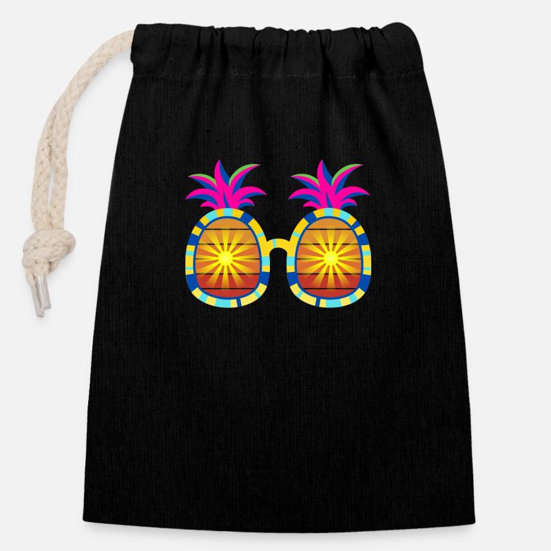 Lunettes de soleil Ananas - Sac cadeau en coton avec cordon (14 x 20 cm) - noir