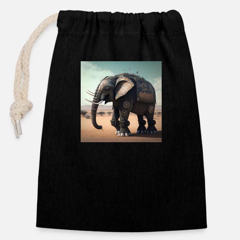 Éléphant au Kenya 2 - Sac cadeau en coton avec cordon (14 x 20 cm) - noir