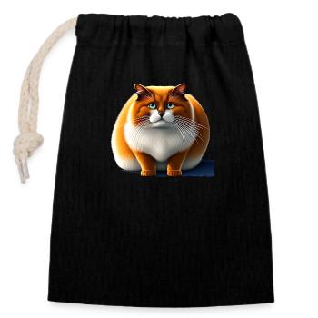 Gros chat avec fourrure moelleuse - Sac cadeau en coton avec cordon (14 x 20 cm) - noir - Devant