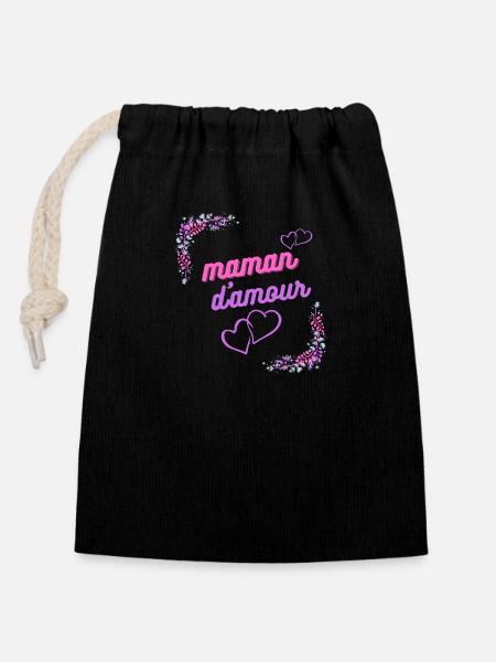 Maman d amour - Sac cadeau en coton avec cordon (14 x 20 cm) - noir