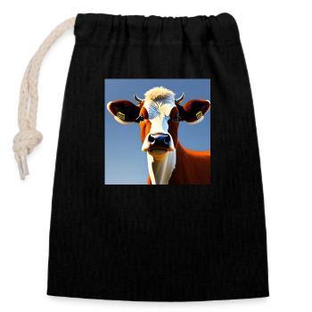 Brown and White Cow - Closable cotton gift bag (14x20cm) - black - Front
