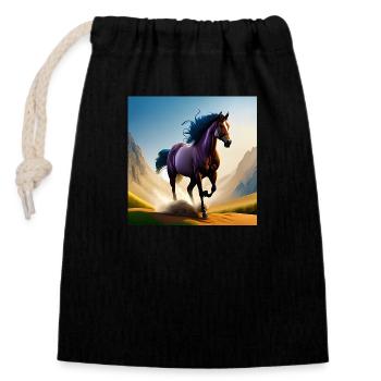 Cheval au galop dans le sable - Sac cadeau en coton avec cordon (14 x 20 cm) - noir - Devant
