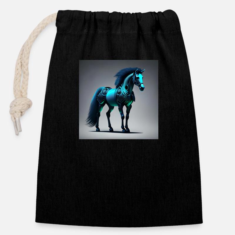 Blue Cyborg Horse - Closable cotton gift bag (14x20cm) - black