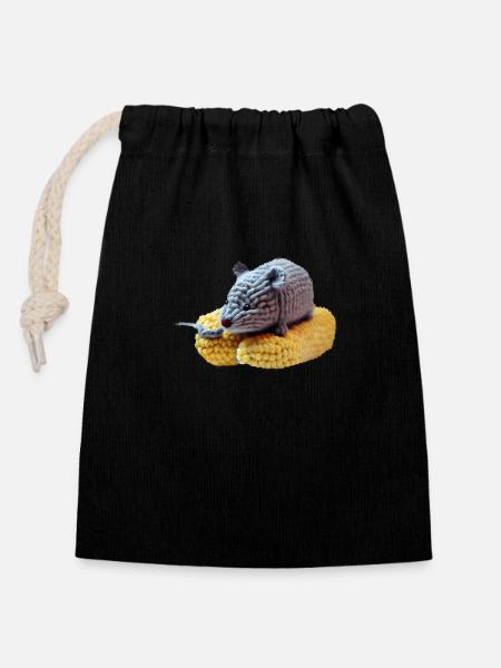 Souris sur maïs - Sac cadeau en coton avec cordon (14 x 20 cm) - noir