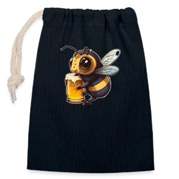 Une abeille cool mignonne boit un verre de bière - Sac cadeau en coton avec cordon (14 x 20 cm) - bleu marine - Devant