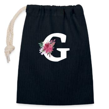 Lettre g floral - Sac cadeau en coton avec cordon (14 x 20 cm) - bleu marine - Devant