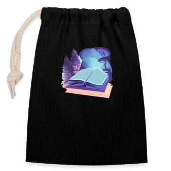 Buch Geschenk Lesen Bücher Leser Buchliebhaber - Verschließbarer Geschenkbeutel aus Baumwolle (14x20cm) - Schwarz - Vorne