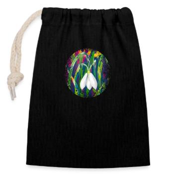 Snowdrops Oil Painting - Closable cotton gift bag (14x20cm) - black - Front