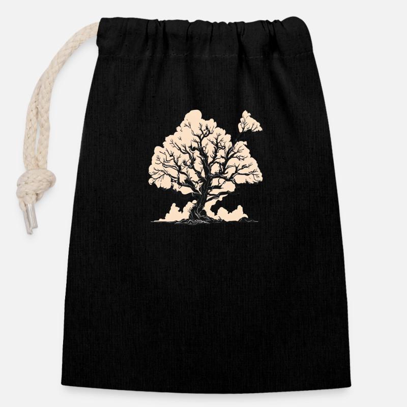 Votre arbre - Sac cadeau en coton avec cordon (14 x 20 cm) - noir