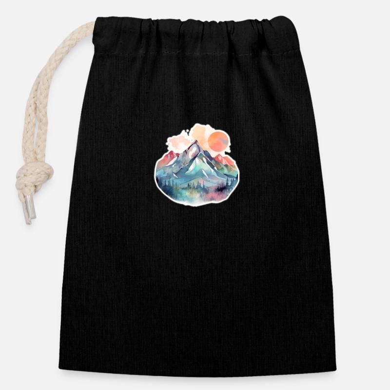 Paysage de montagne avec pleine lune 2 - Sac cadeau en coton avec cordon (14 x 20 cm) - noir