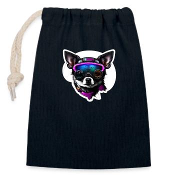 Chihuahua futuristisch mit Brille - Verschließbarer Geschenkbeutel aus Baumwolle (14x20cm) - Navy - Vorne