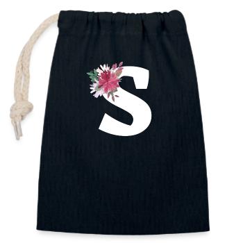 Florale Buchstaben - Verschließbarer Geschenkbeutel aus Baumwolle (14x20cm) - Navy - Vorne