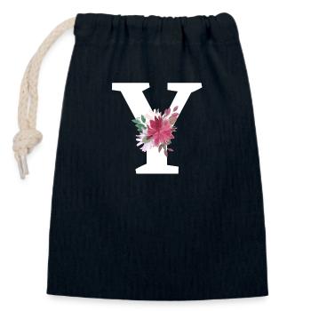 Letter y floral - Closable cotton gift bag (14x20cm) - navy - Front