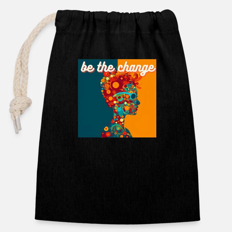 Soyez le changement - Sac cadeau en coton avec cordon (14 x 20 cm) - noir