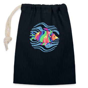 Fisch - Verschließbarer Geschenkbeutel aus Baumwolle (14x20cm) - Navy - Vorne