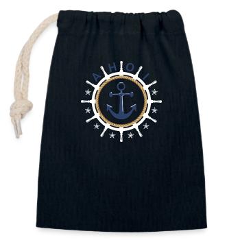 Ahoi Steuerrad Anker Seestern - Verschließbarer Geschenkbeutel aus Baumwolle (14x20cm) - Navy - Vorne
