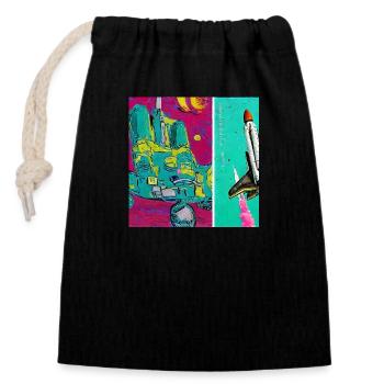 Space Shuttle Van Gogh - Closable cotton gift bag (14x20cm) - black - Front